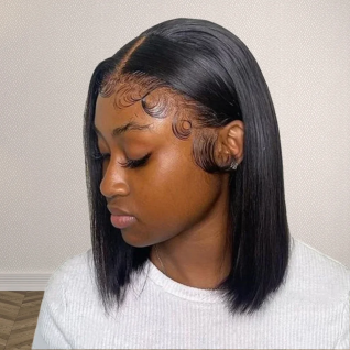 Female Black Short Straight Hair Medium Split Bobo Bob High Temperature Silk Chemical Fiber Hair Lace Wigs